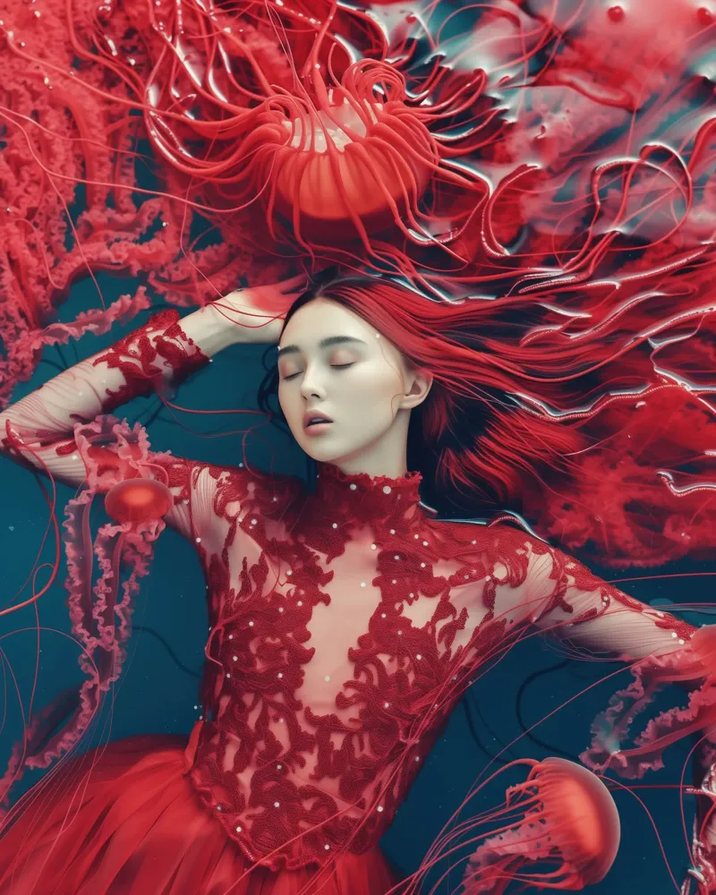 Donna medusa rossa | Fantasia subacquea surreale poster da Autofocus