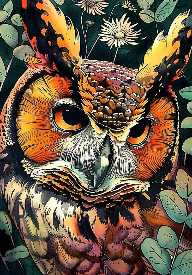Owl bird animal art hahnemühle by Justyna Jaszke JBJart