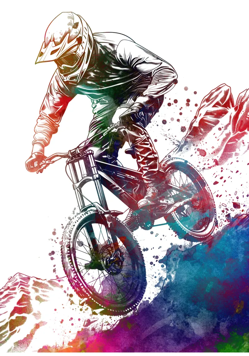 Mountain biker sport art hahnemühle by Justyna Jaszke JBJart