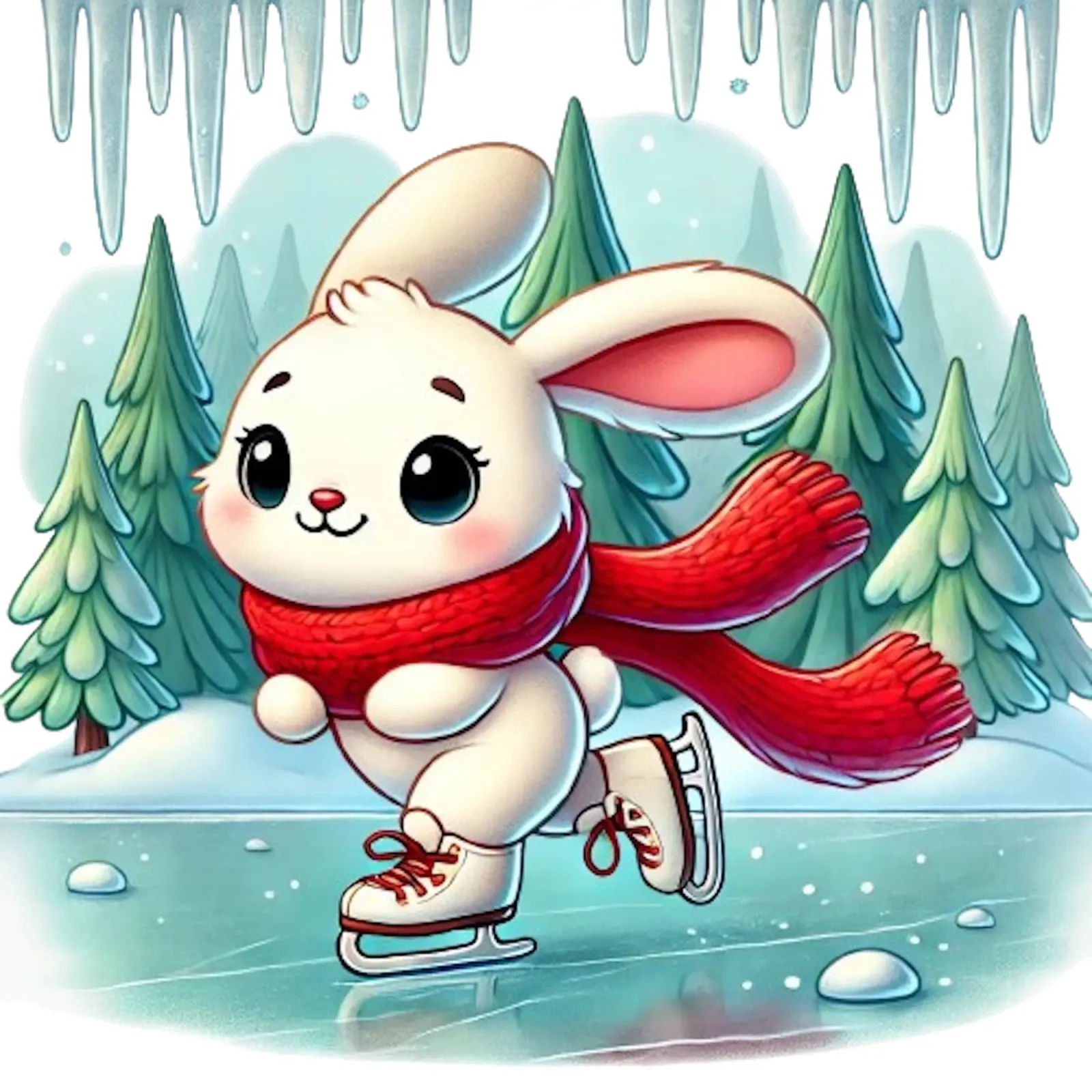 Winterpret voor schaatsende konijntjes canvas met Baklijst van FluffyToons