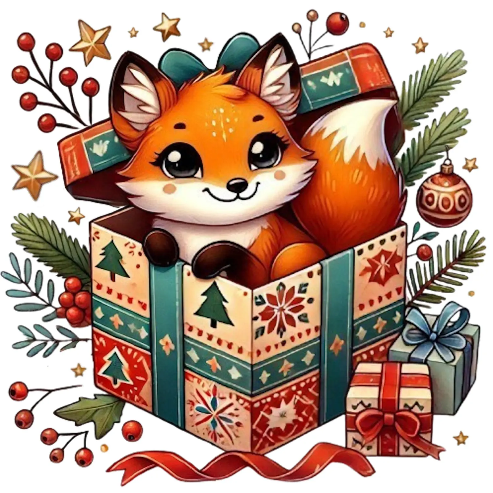 Festlicher Fuchs in einer Weihnachtsgeschenkbox Hahnemühle von FluffyToons