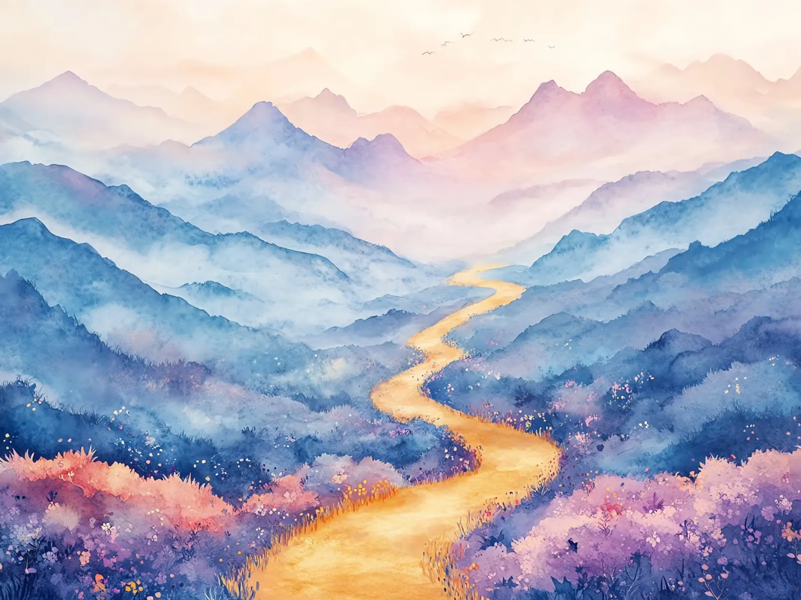 Path to the Sacred Mountain: the serenity of the summits canvas with Floater frame by Théïa's Fantasia World