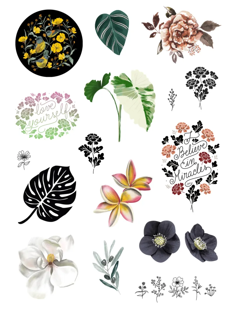 Botanical Stickers poster con telaio in alluminio da anisillustration
