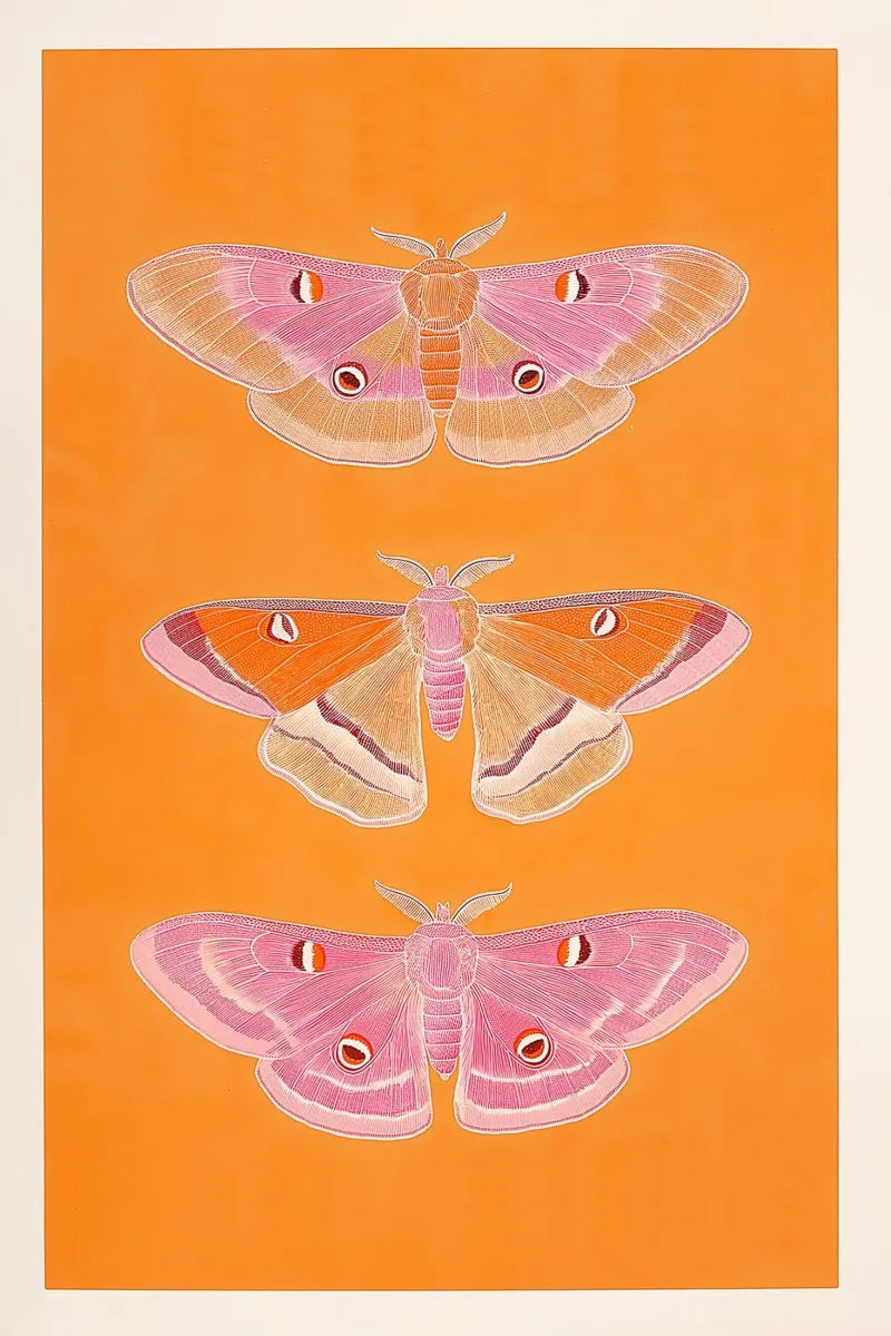 Trio di farfalle rosa 01 poster con telaio in legno da Malou-Studio