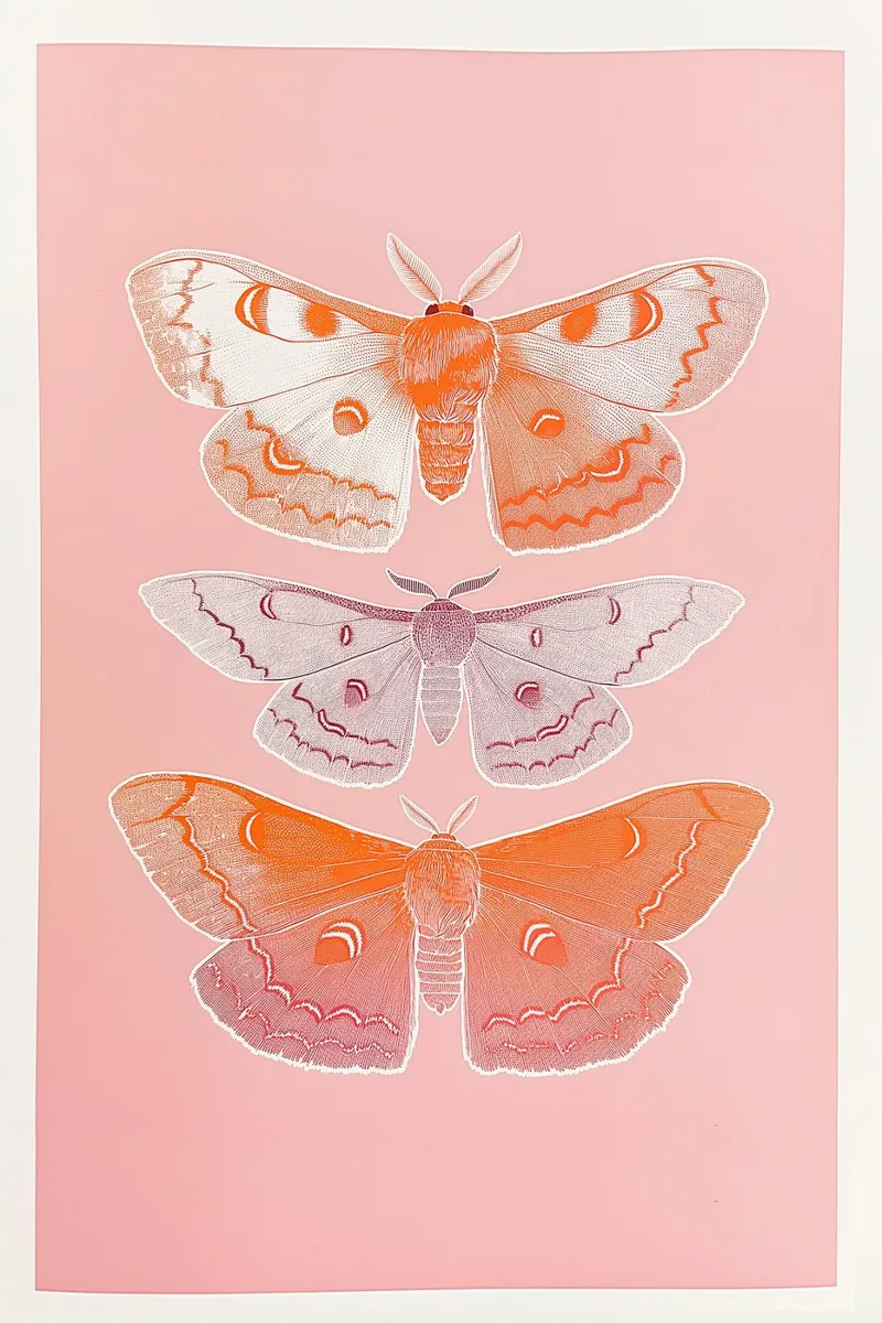 Trio di farfalle rosa 02 poster con telaio in legno da Malou-Studio