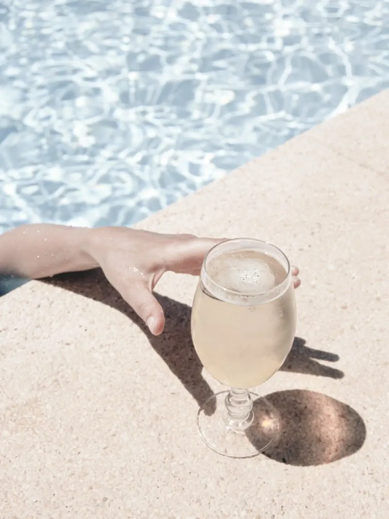 Elegant summer moment by the pool - Stylish photo motif canvas with Floater frame by Whole©