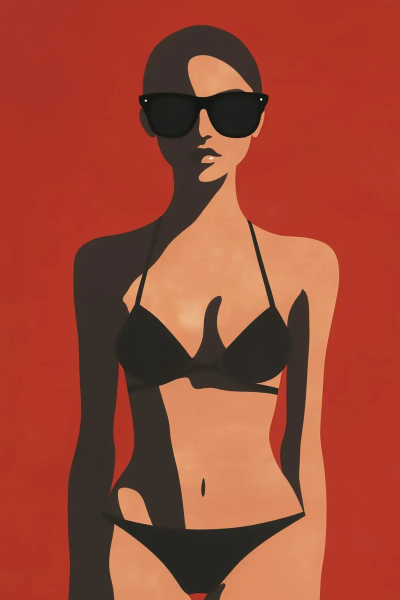 Grappige bikini vrouw met zonnebril poster met houten frame van Autofocus