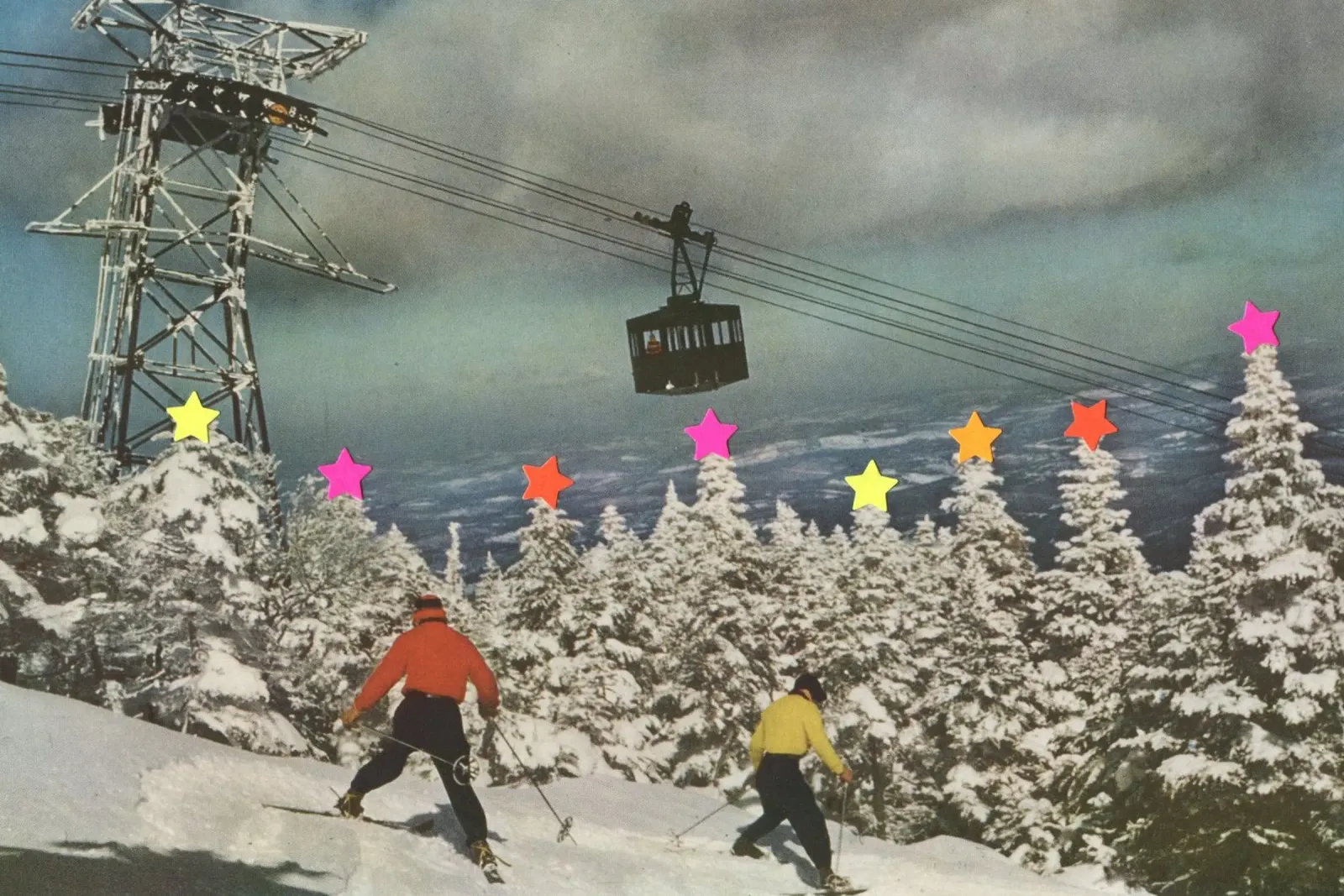 Dronken skiën canvas met Baklijst van Cassia Beck Collage