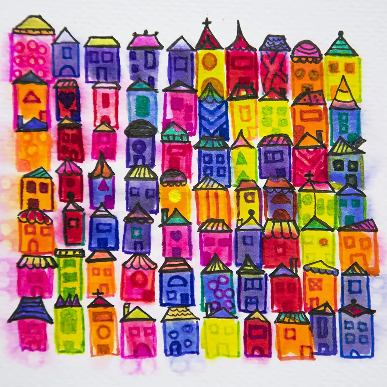 Watercolor fantasy houses acrylic glass by Teresa André