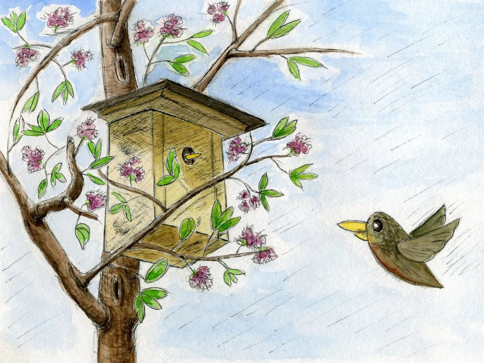 Spring in the cherry orchard hahnemühle by Barbara Buderath Illustrationen