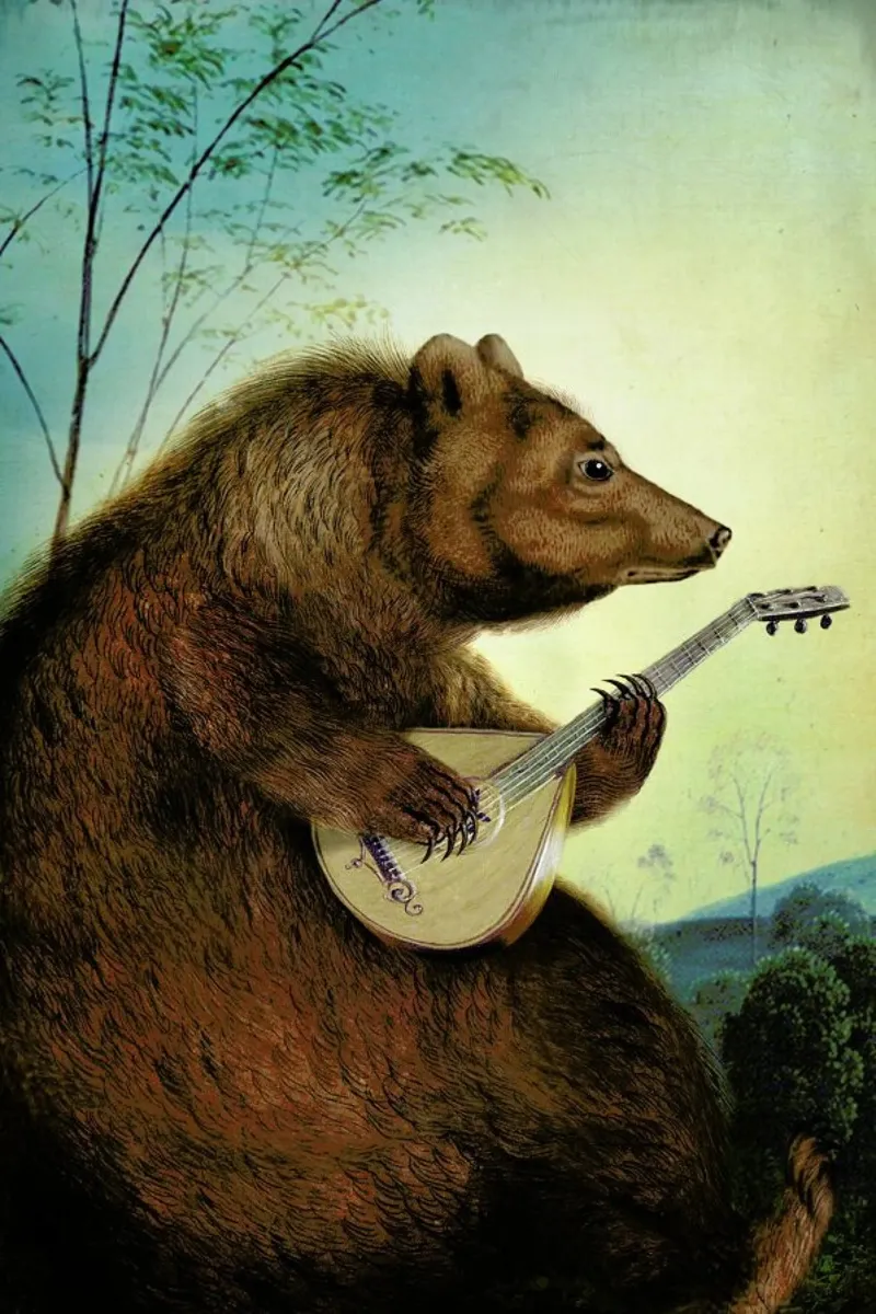 Mandolin Bear poster con telaio in plastica da Catrin Welz-Stein