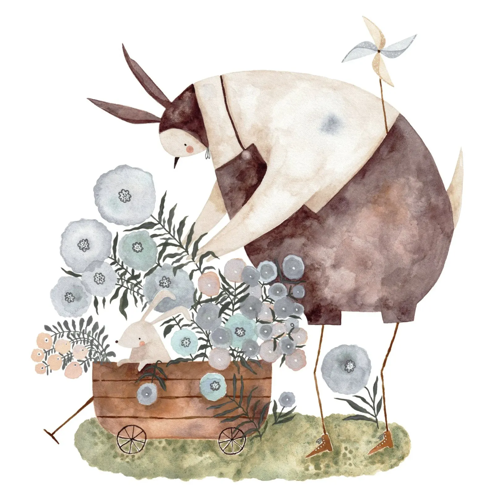 Claudia Voglhuber - Hase und Taube im Garten poster con telaio in legno da The Artcircle