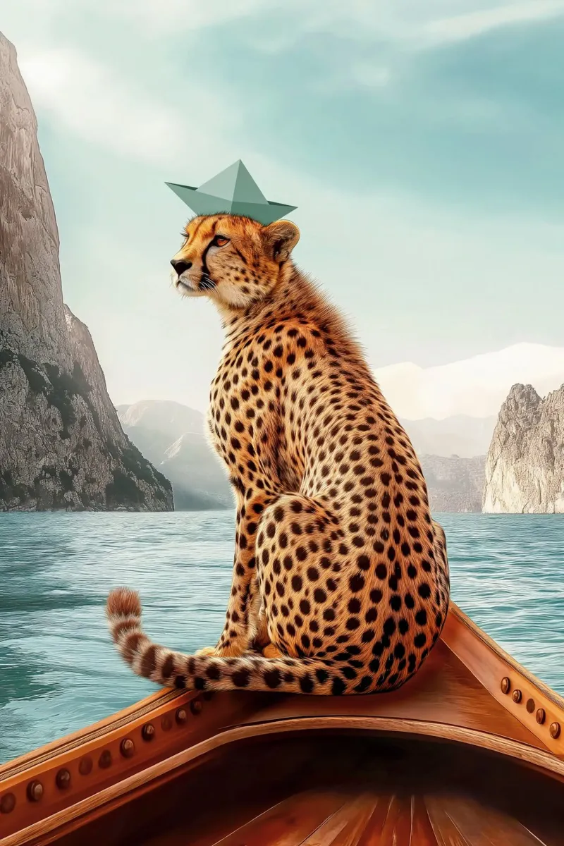 Cheetah op reis canvas met Baklijst van Carinaprint