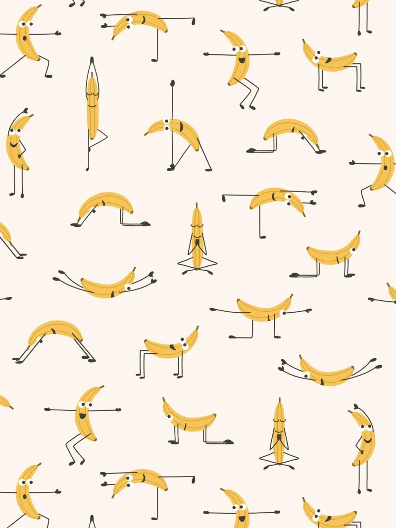Banana Yoga | Fun playful pattern design for yogis poster with aluminum frame by Kathrin Woo Design