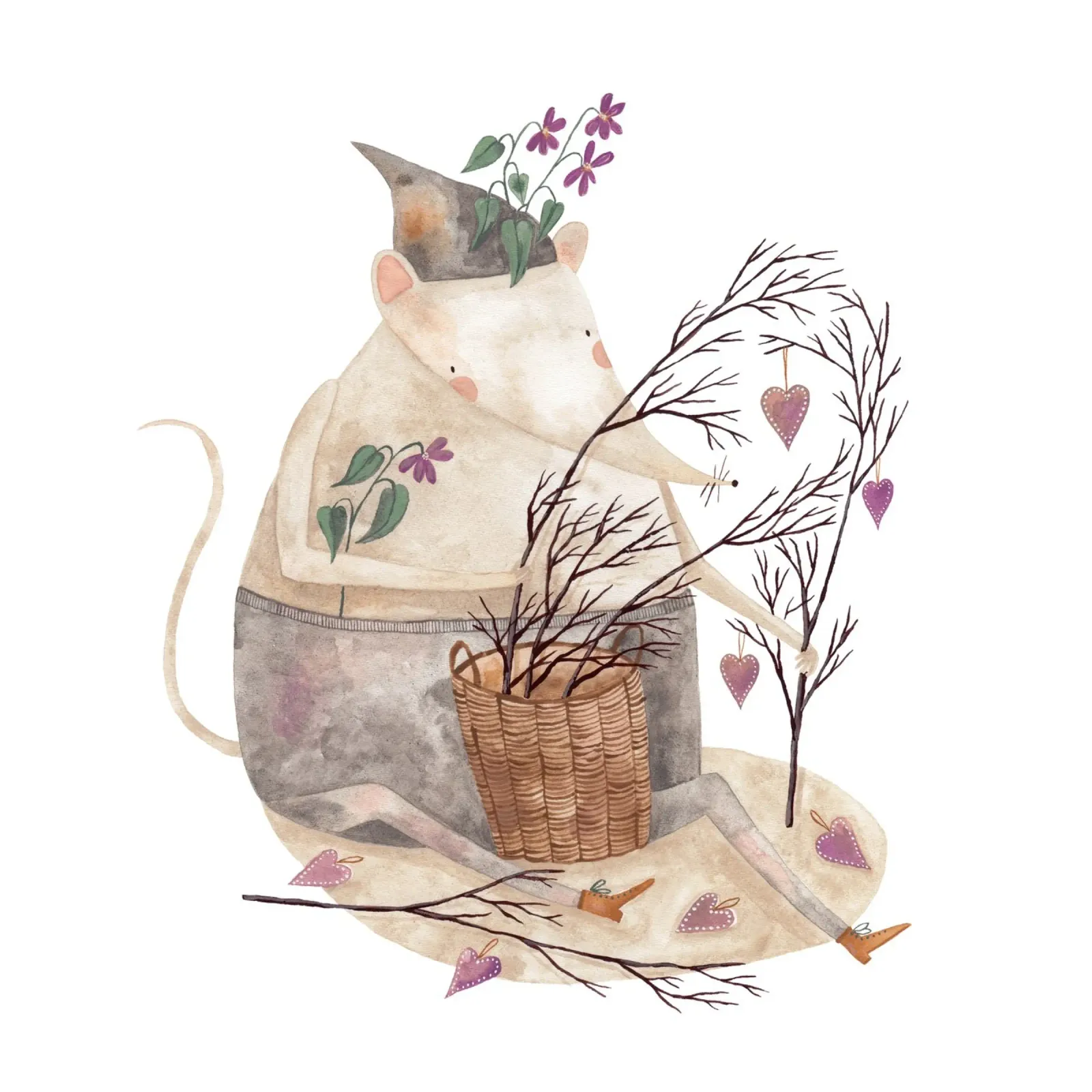 Claudia Voglhuber - Maus mit Veilchen poster con telaio in plastica da The Artcircle