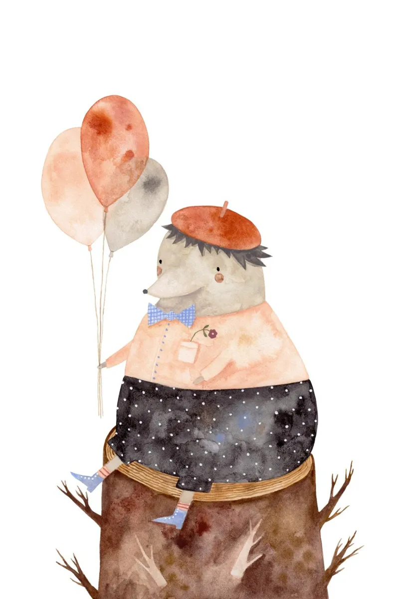 Claudia Voglhuber - Igel mit Luftballons poster da The Artcircle