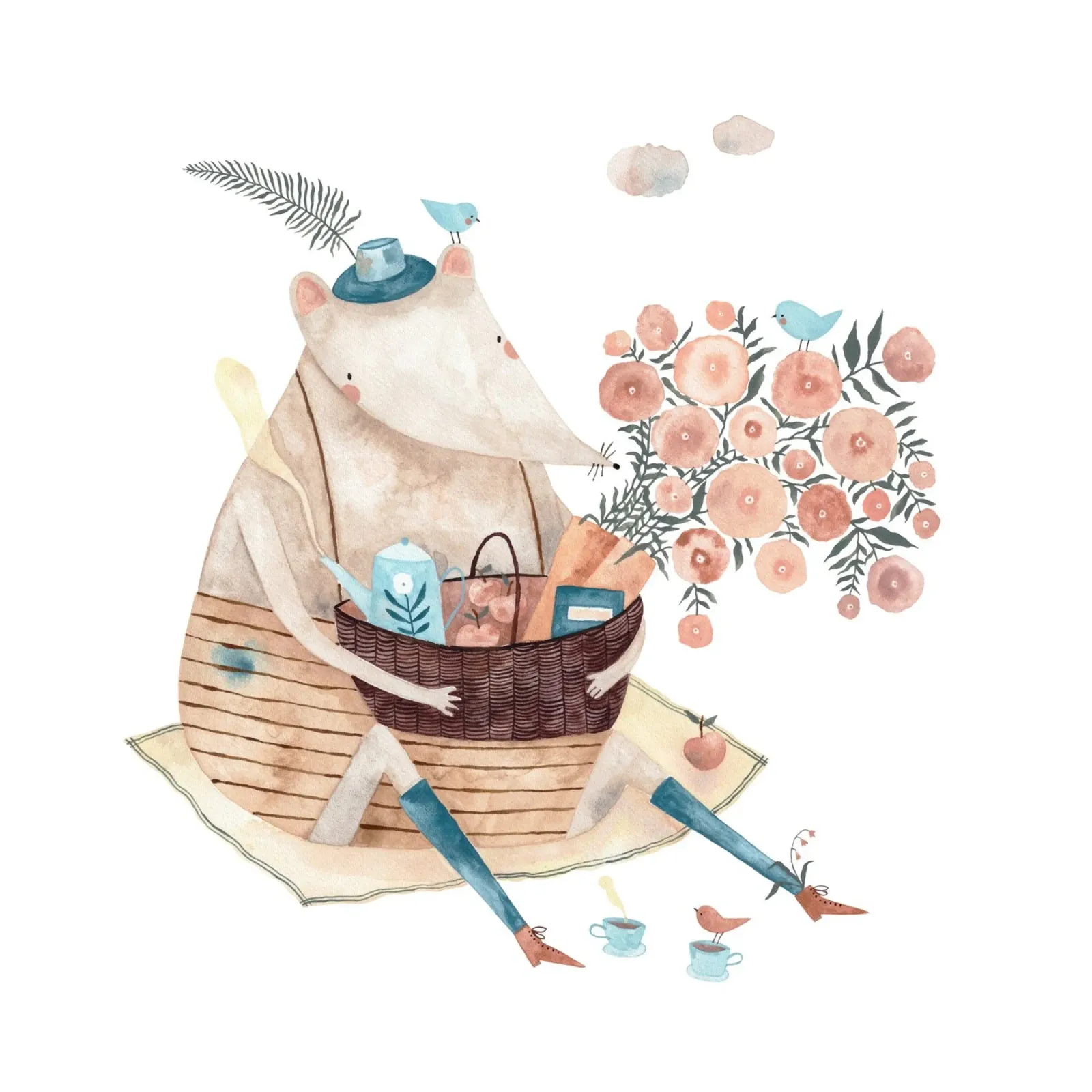 Claudia Voglhuber - Maus mit dem Picknickkorb carta hahnemühle da The Artcircle
