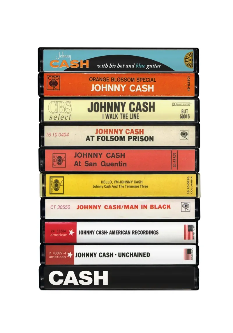 Johnny Cash - Gesammelte Alben - Kassettendruck Acryl-Glas von MrMustardPrints