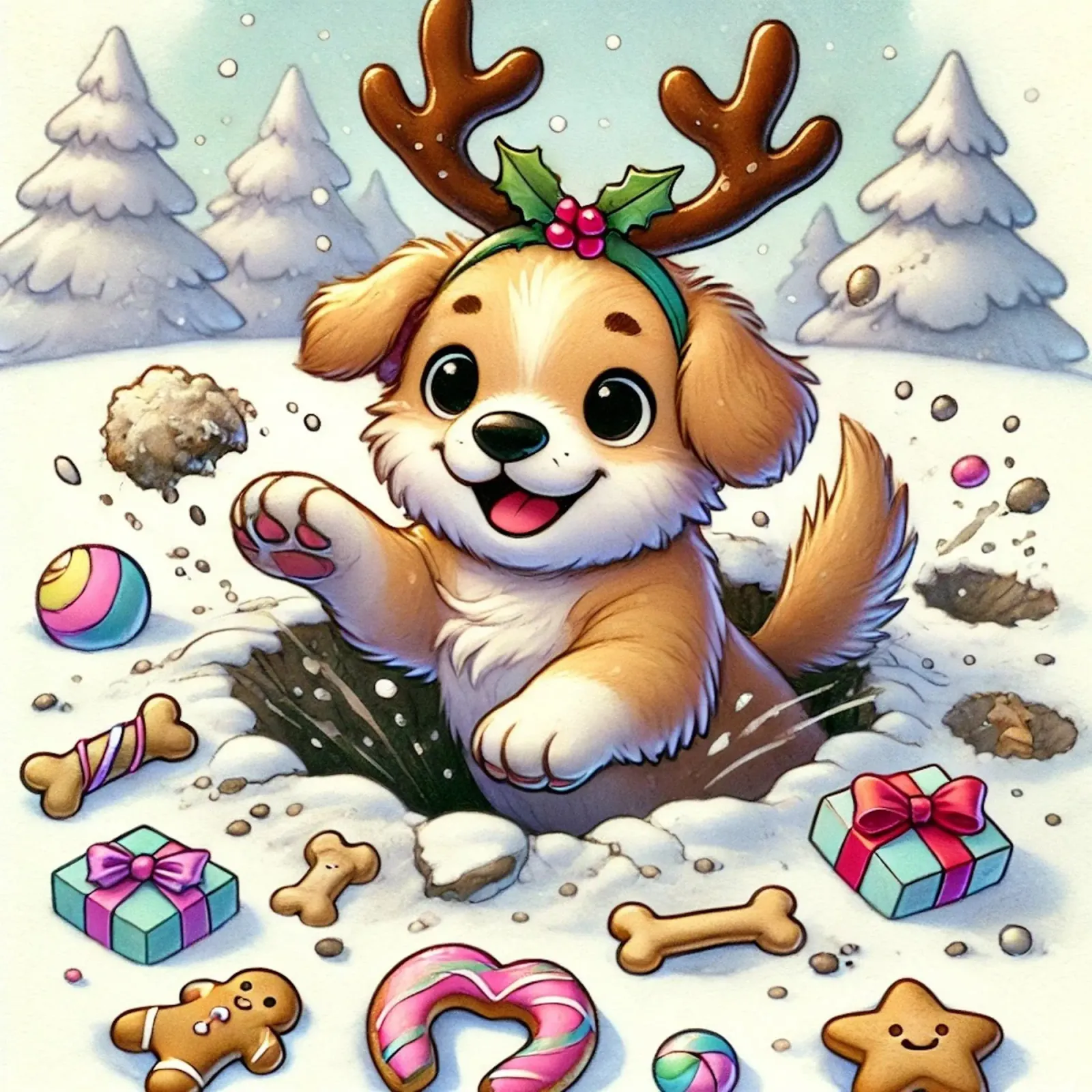 Feestelijke puppy in de sneeuw canvas met Baklijst van FluffyToons