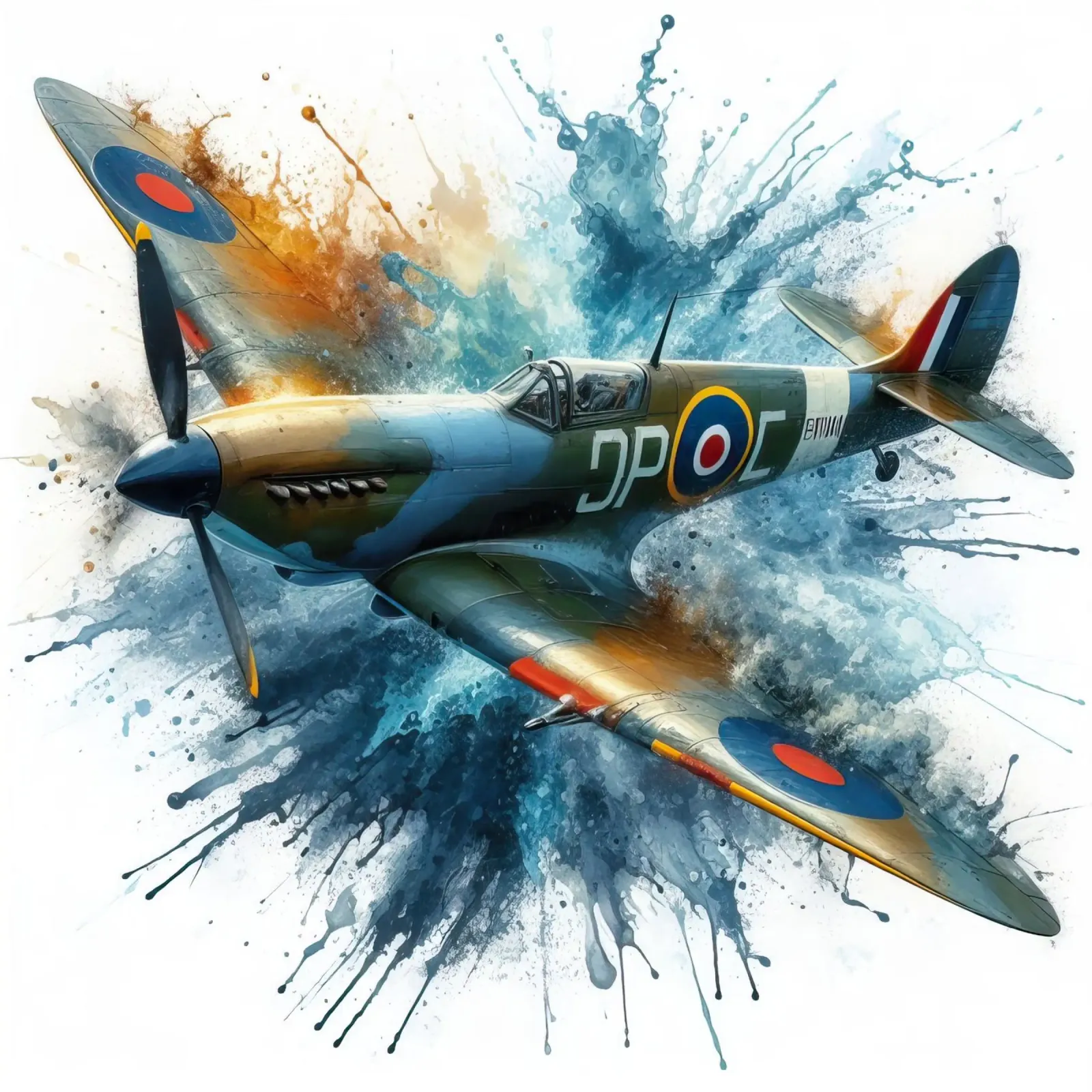 Spitfire a tutta velocità disegnato ad acquerello con schizzi pellicola backlit da ARTVI-SHOP