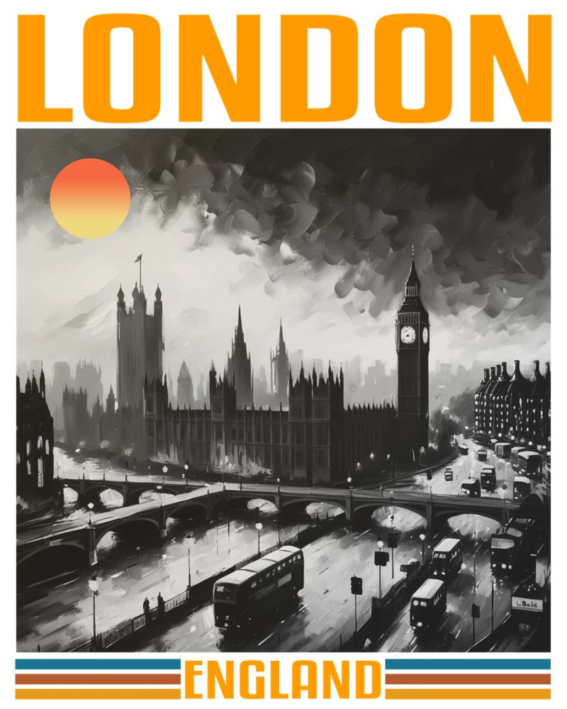 londoner stadtpanorama 70er Jahre retro klassisches Design Poster von theganduls