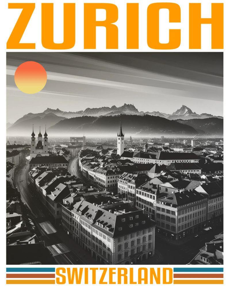 zürich stadtpanorama 70er Jahre retro klassisches Design Poster von theganduls