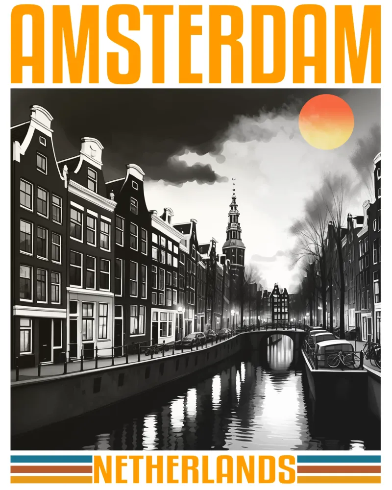 Panorama della città di Amsterdam anni '70, design classico e retrò carta hahnemühle da theganduls