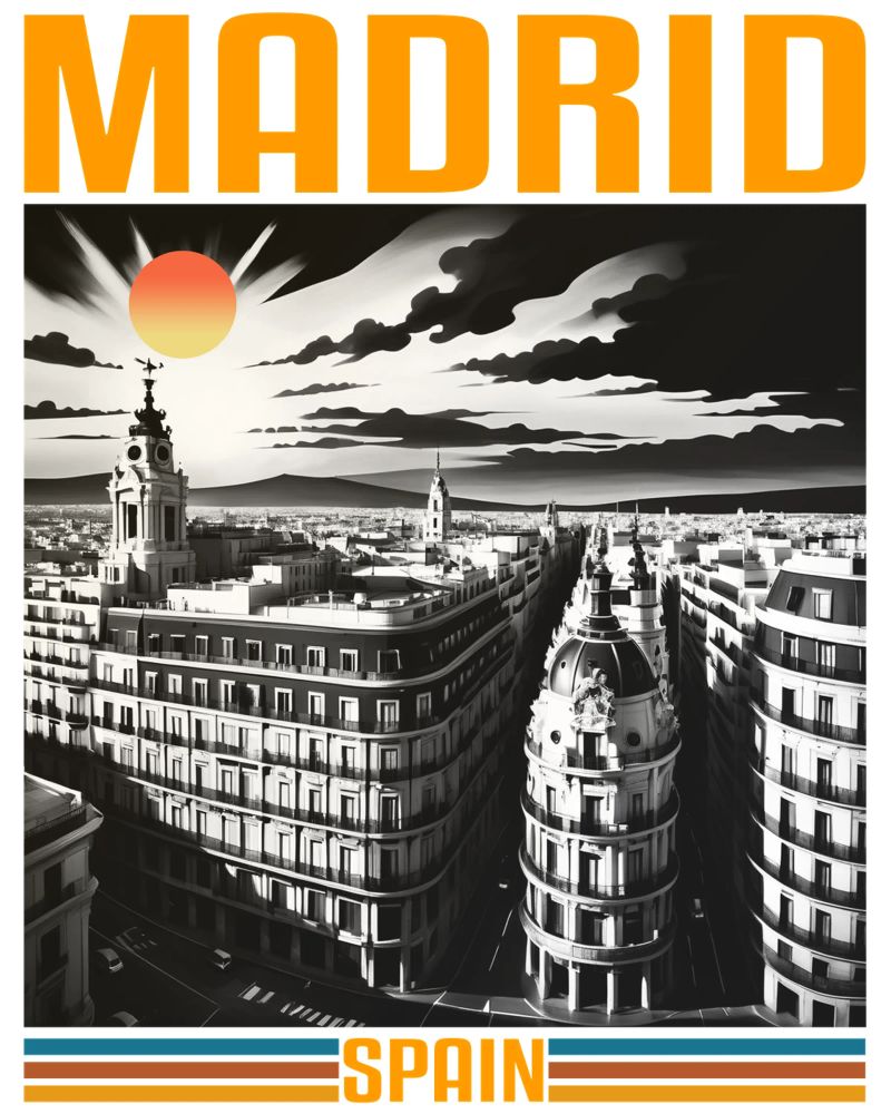 MADRID city panorama 70's retro classic design poster by theganduls