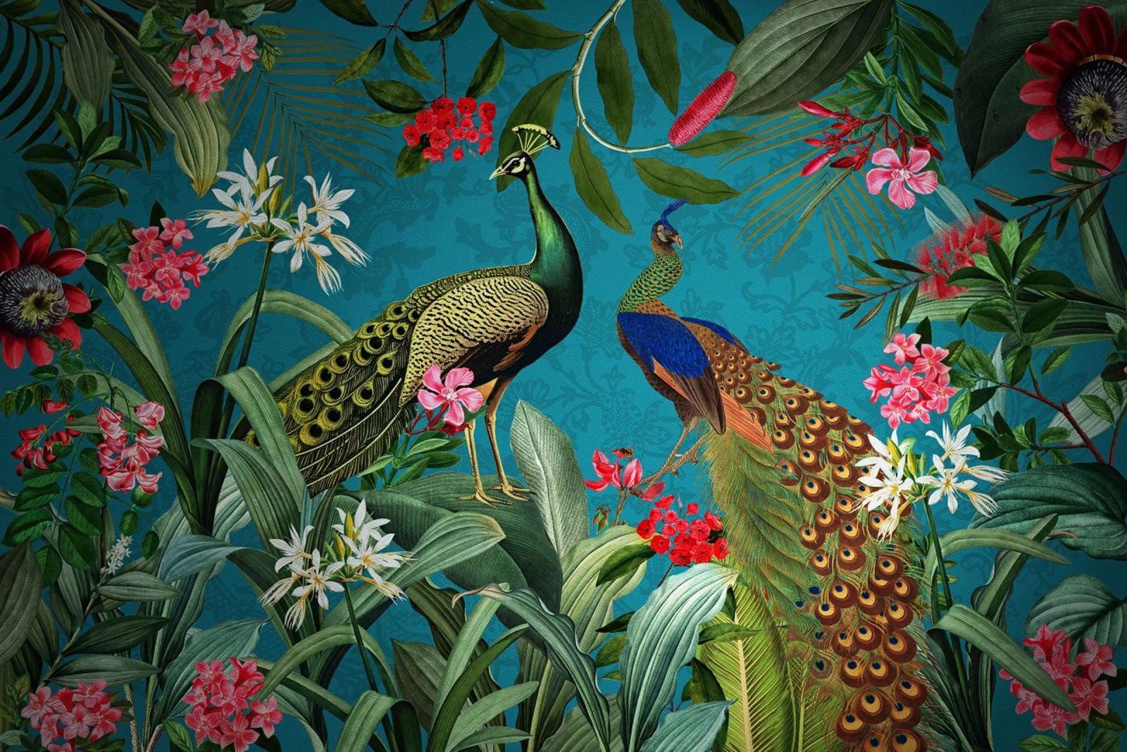 Mystic Vintage Tropical Jungle With Peacocks poster by Vintage World - Uta Naumann