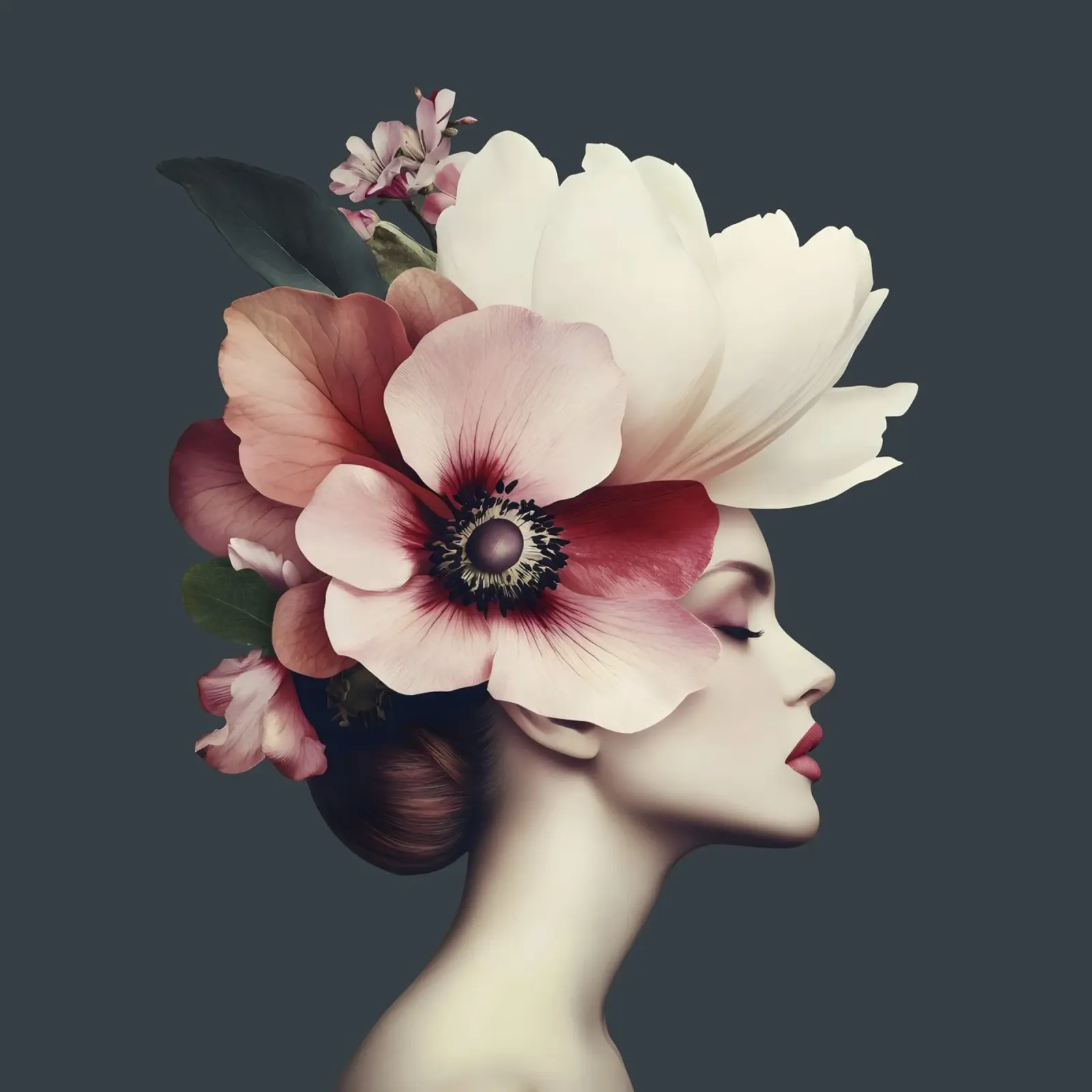 Ritratto floreale di Grace femminile poster con telaio in legno da Andrea Haase Floral Passion