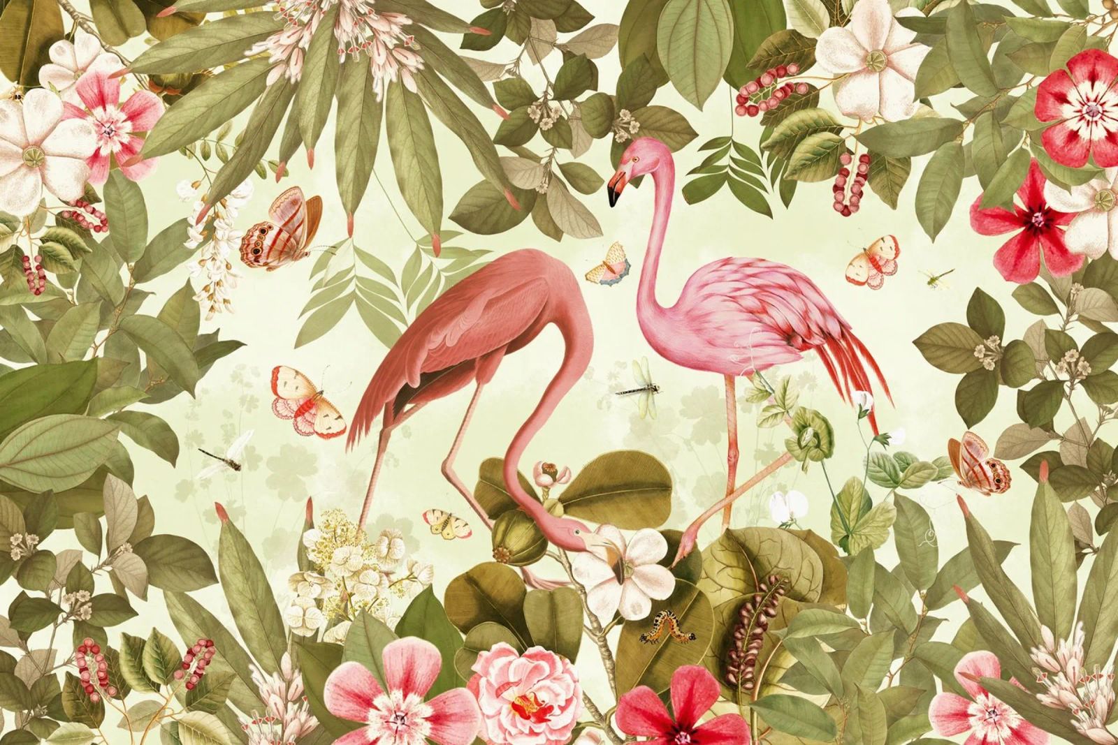 Rose Vintage Flamingo Tropical Flower Jungle Paradise poster de Vintage World - Uta Naumann