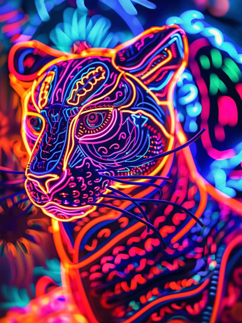Animale Neon Art Tigre | Poster digitale a luce nera pellicola backlit da Autofocus