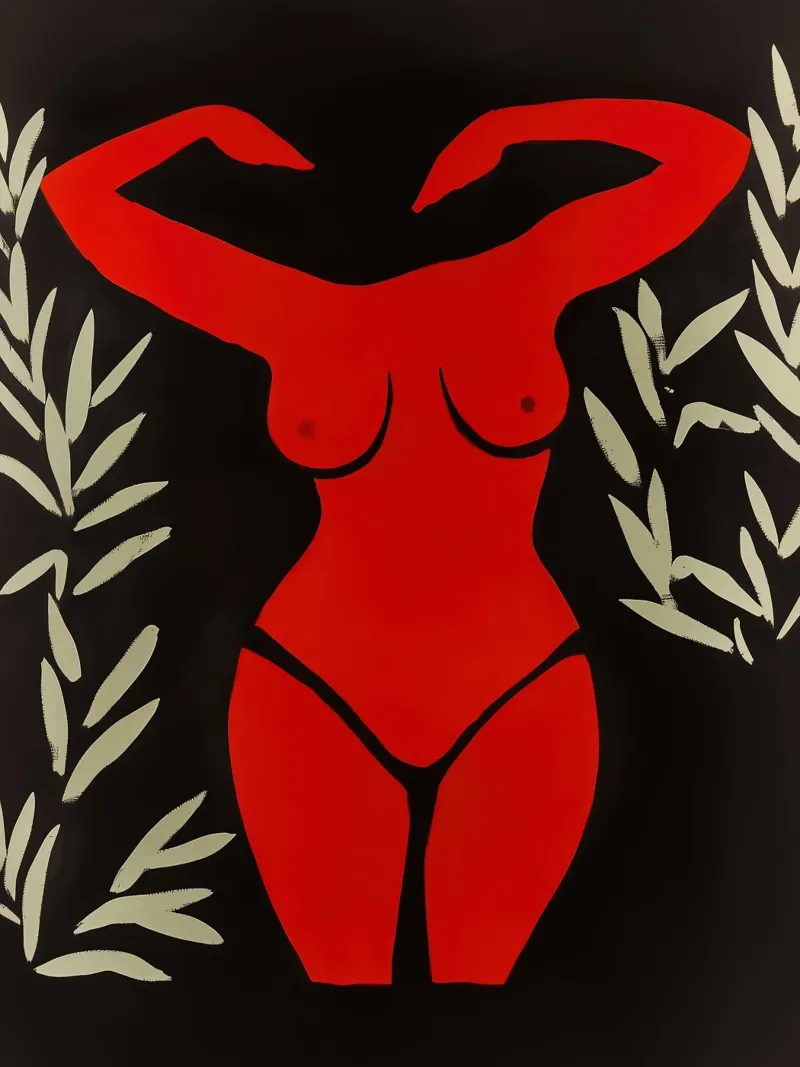 Rode Matisse vrouw op zwart canvas met Baklijst van Autofocus