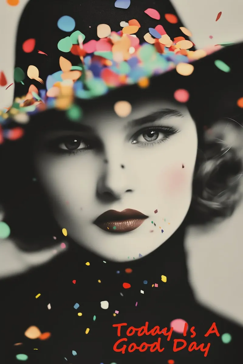 Today Is A Good Day | Ritratto vintage di una donna con coriandoli pellicola backlit da Autofocus