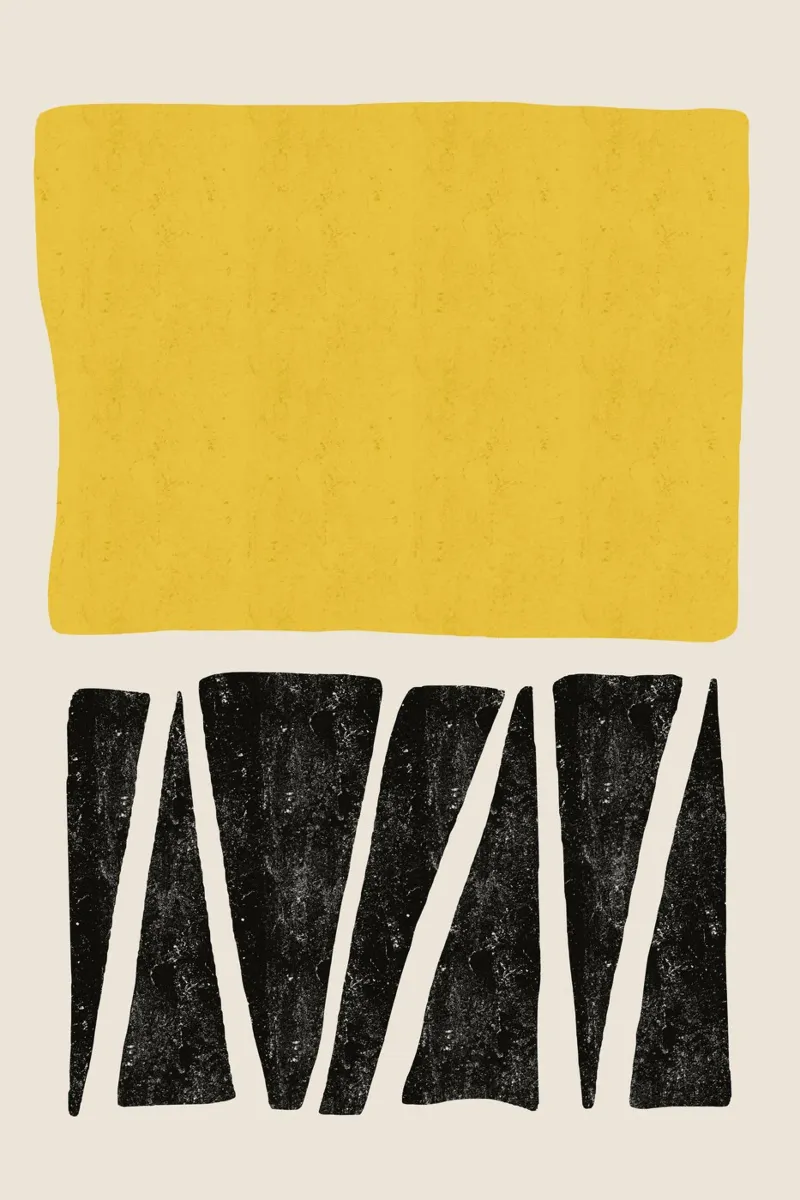 Gatti e puntini - Forme gialle e nere poster con telaio in alluminio da The Artcircle