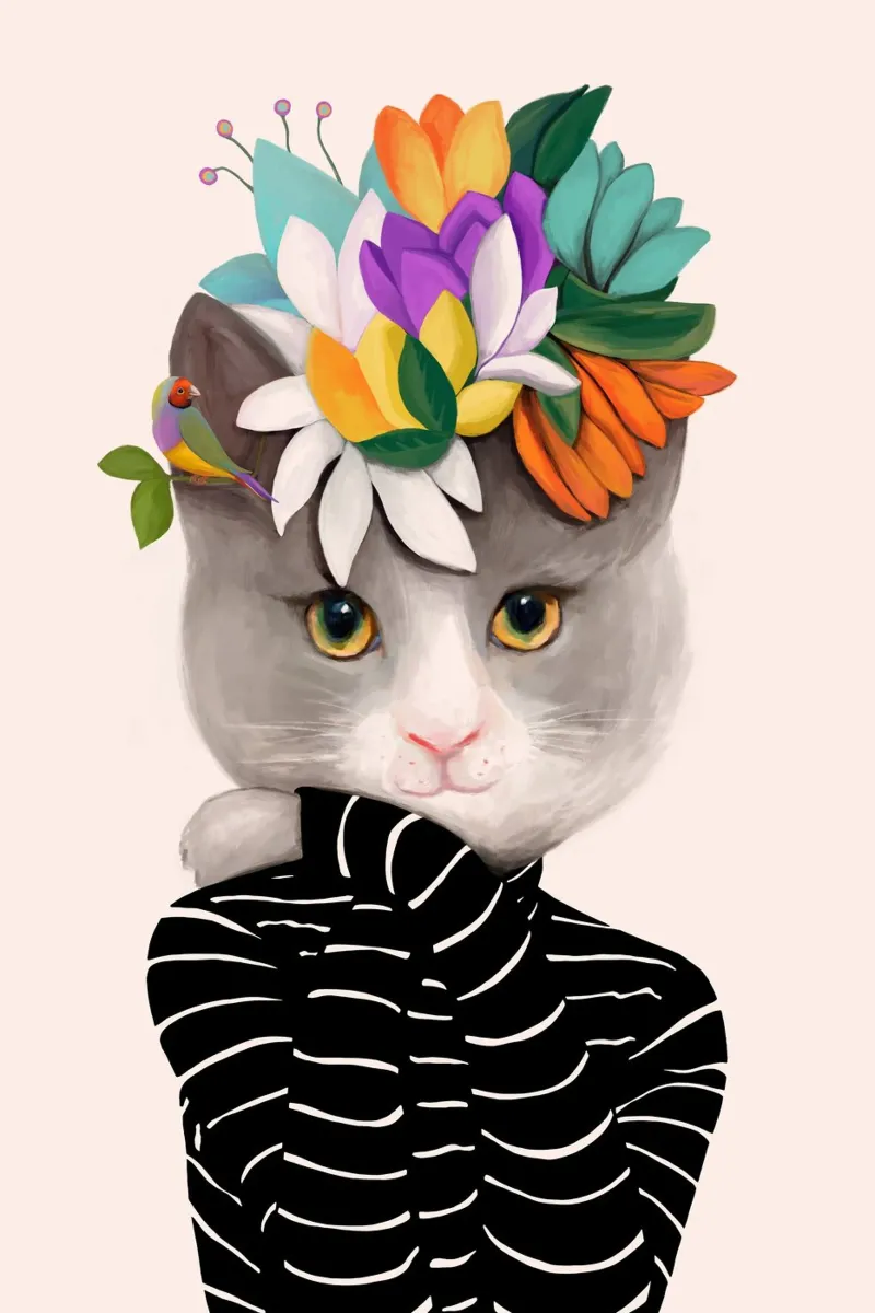 Gatti e puntini - Gatto con fiori pellicola backlit da The Artcircle