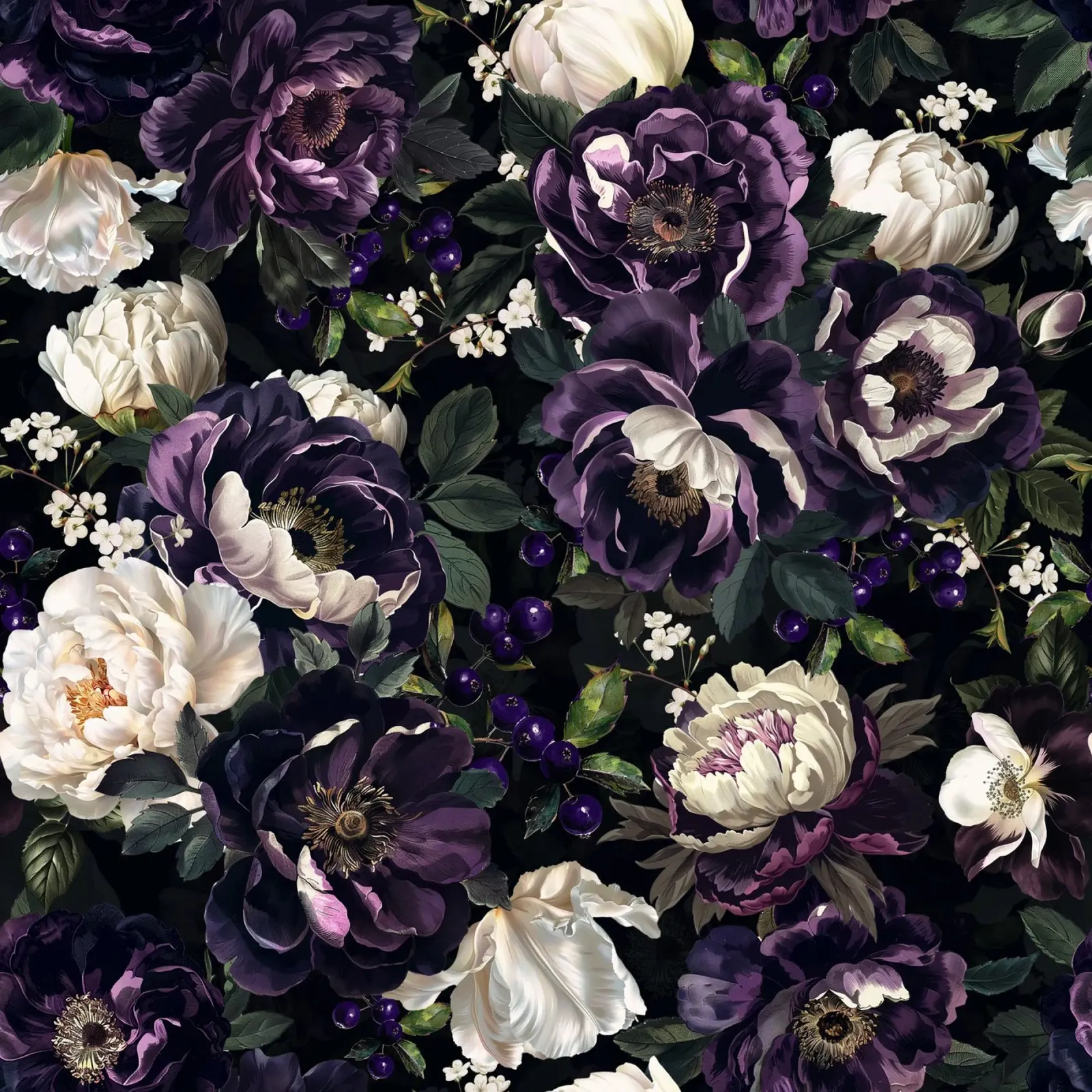 Roseto vintage viola scuro e bianco poster con telaio in plastica da Flower Garden - Uta Naumann