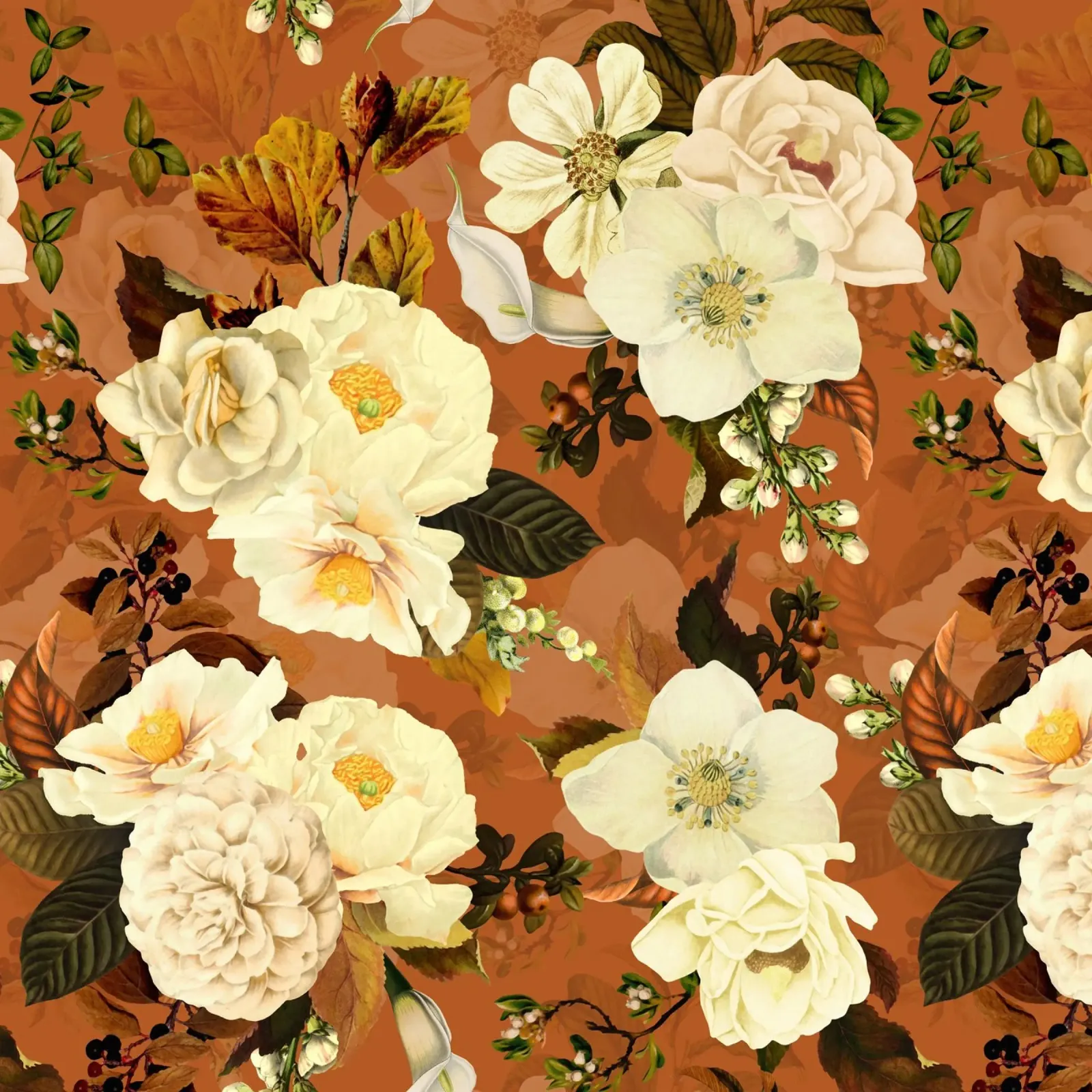 Creme Nostalgischer Herbstblumengarten Hahnemühle von Flower Garden - Uta Naumann