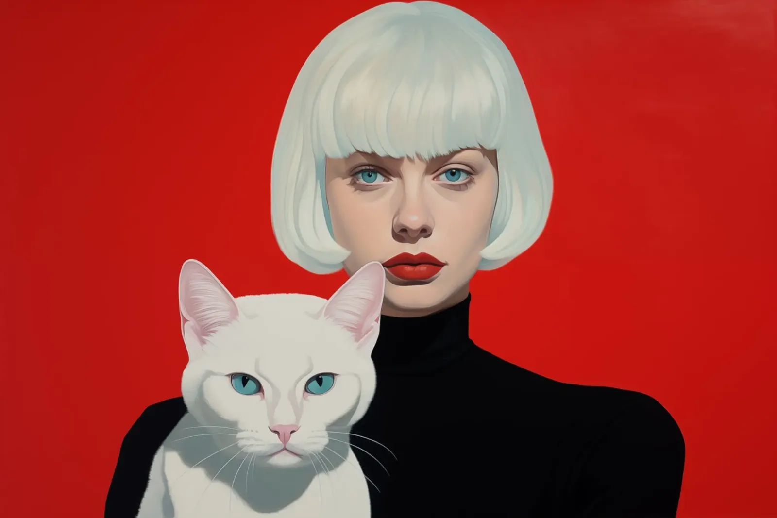 White cats on a red background canvas with Floater frame by Autofocus
