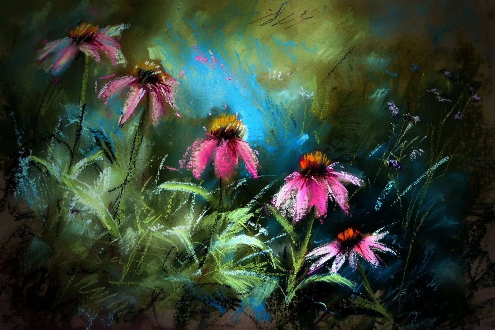 Middernacht Mystieke Bloementuin canvas met Baklijst van Flower Garden - Uta Naumann