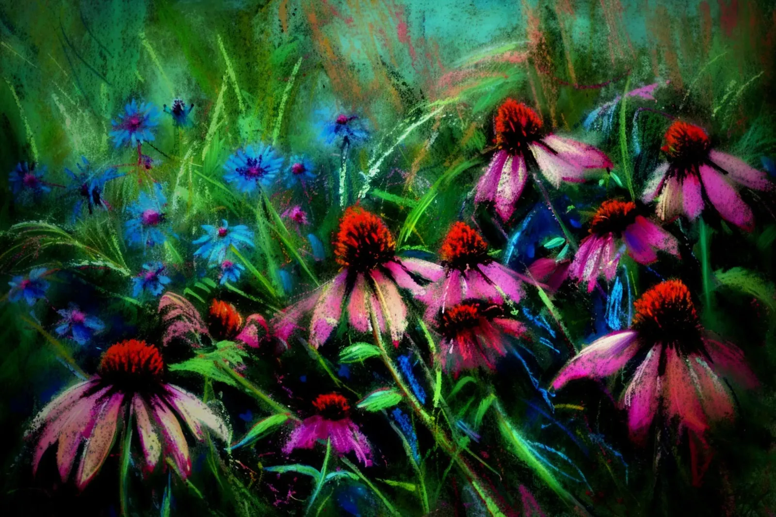 Prato scuro dipinto a mano con fiori lunatici pellicola backlit da Flower Garden - Uta Naumann