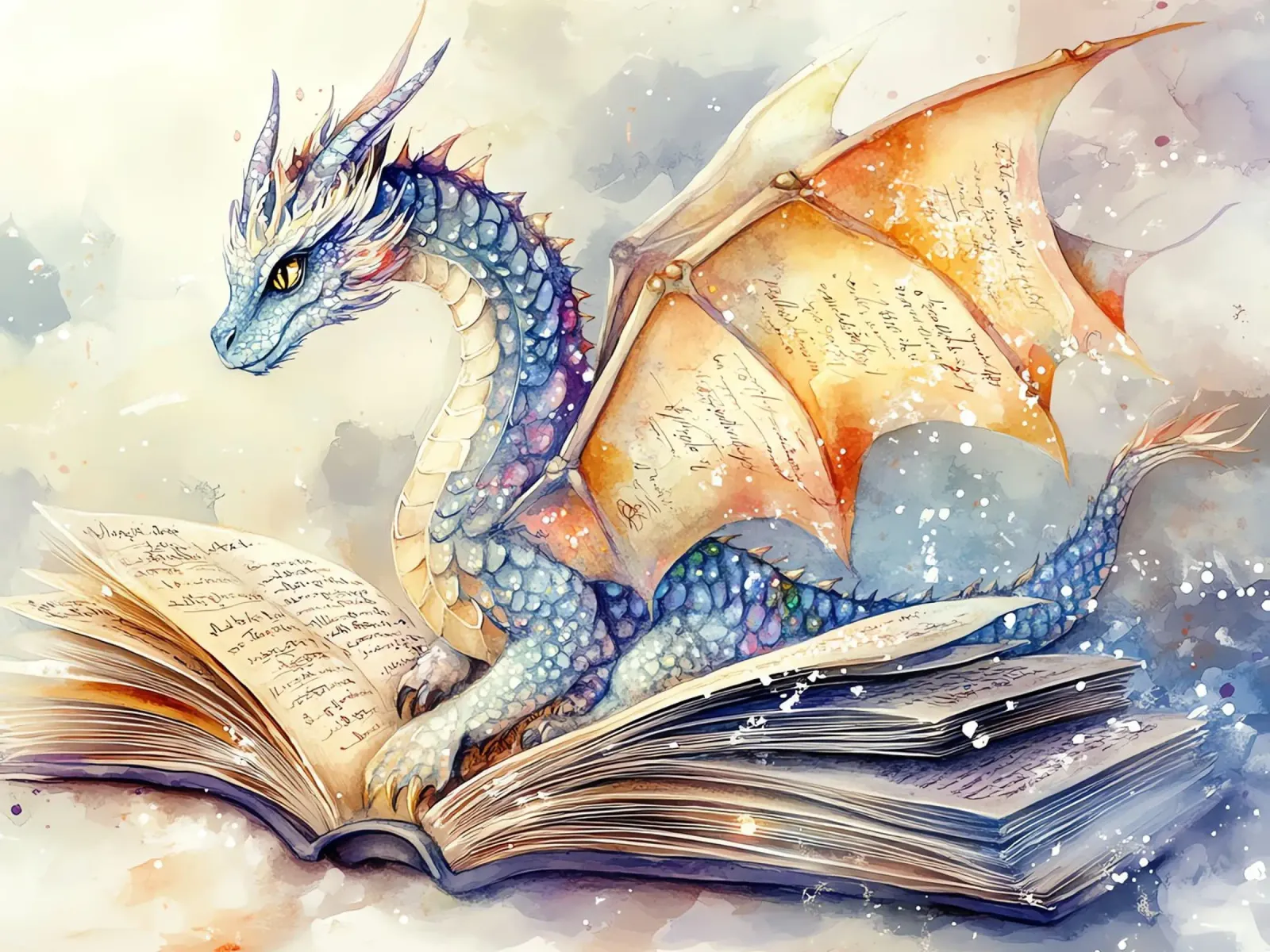 De Wachter van Boeken: Draak van Wijsheid hahnemühle van Théïa's Fantasia World