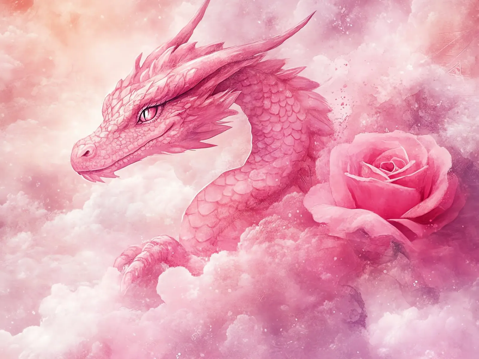 Der rosa Drache und die heilige Rose Hahnemühle von Théïa's Fantasia World