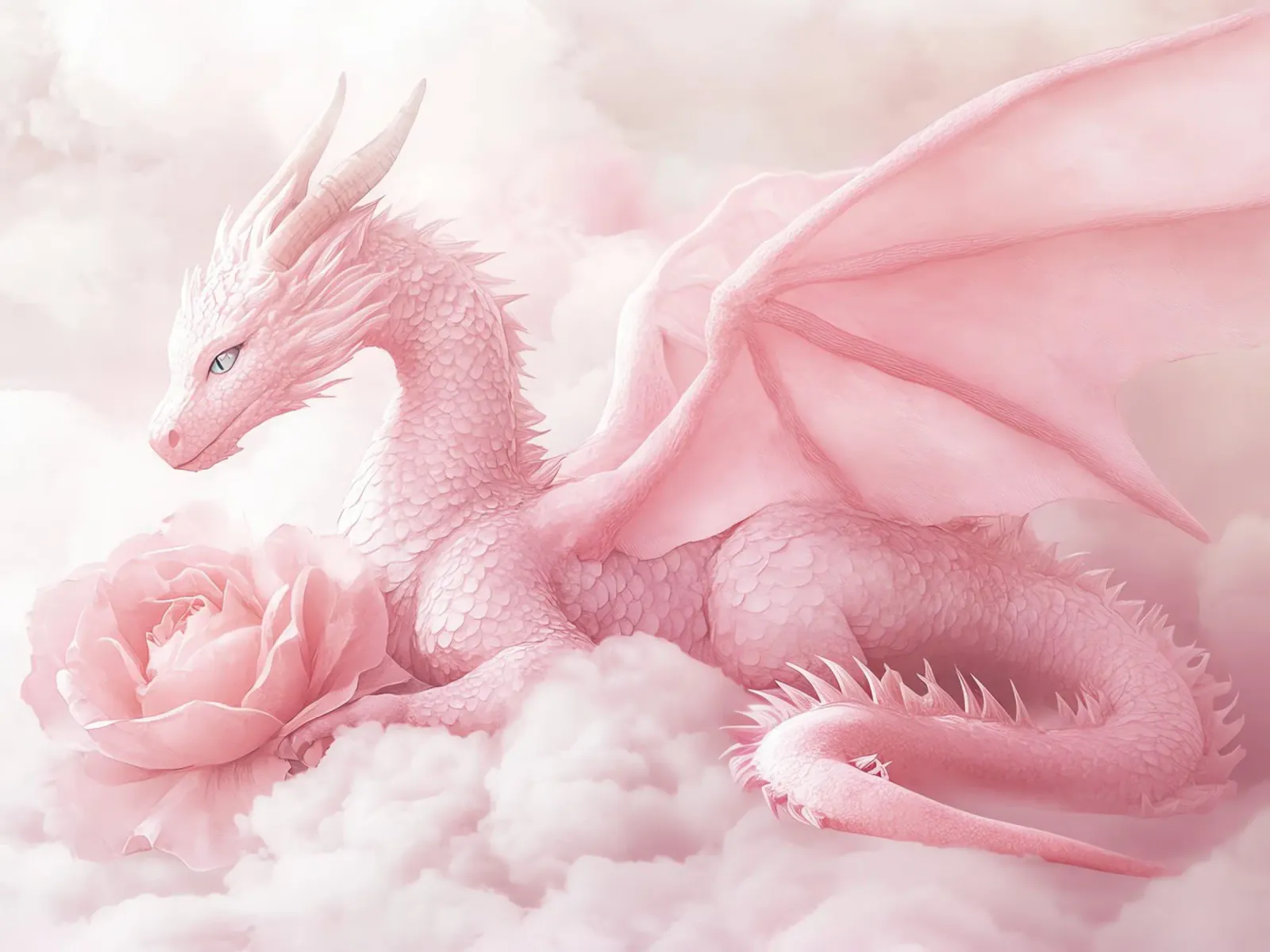 Il drago rosa e la rosa sacra poster con telaio in legno da Théïa's Fantasia World