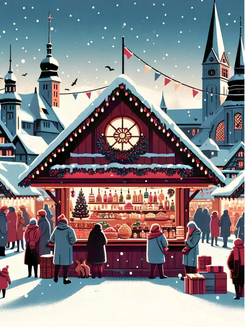 Mercatino di Natale poster con telaio in legno da Digital Naive