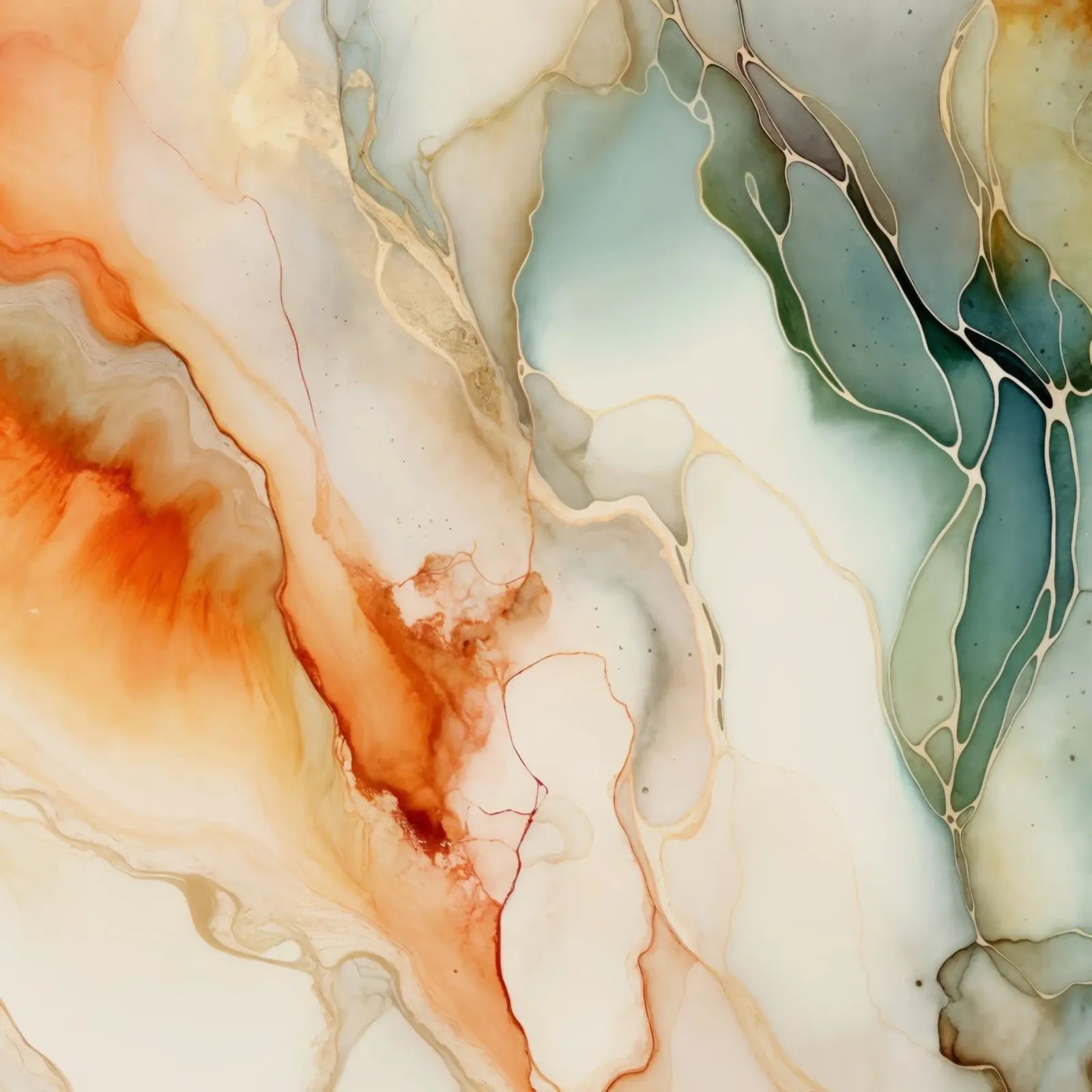 Marmorierte abstrakte Tinte Teal Orange Hahnemühle von Andrea Haase Modern Home
