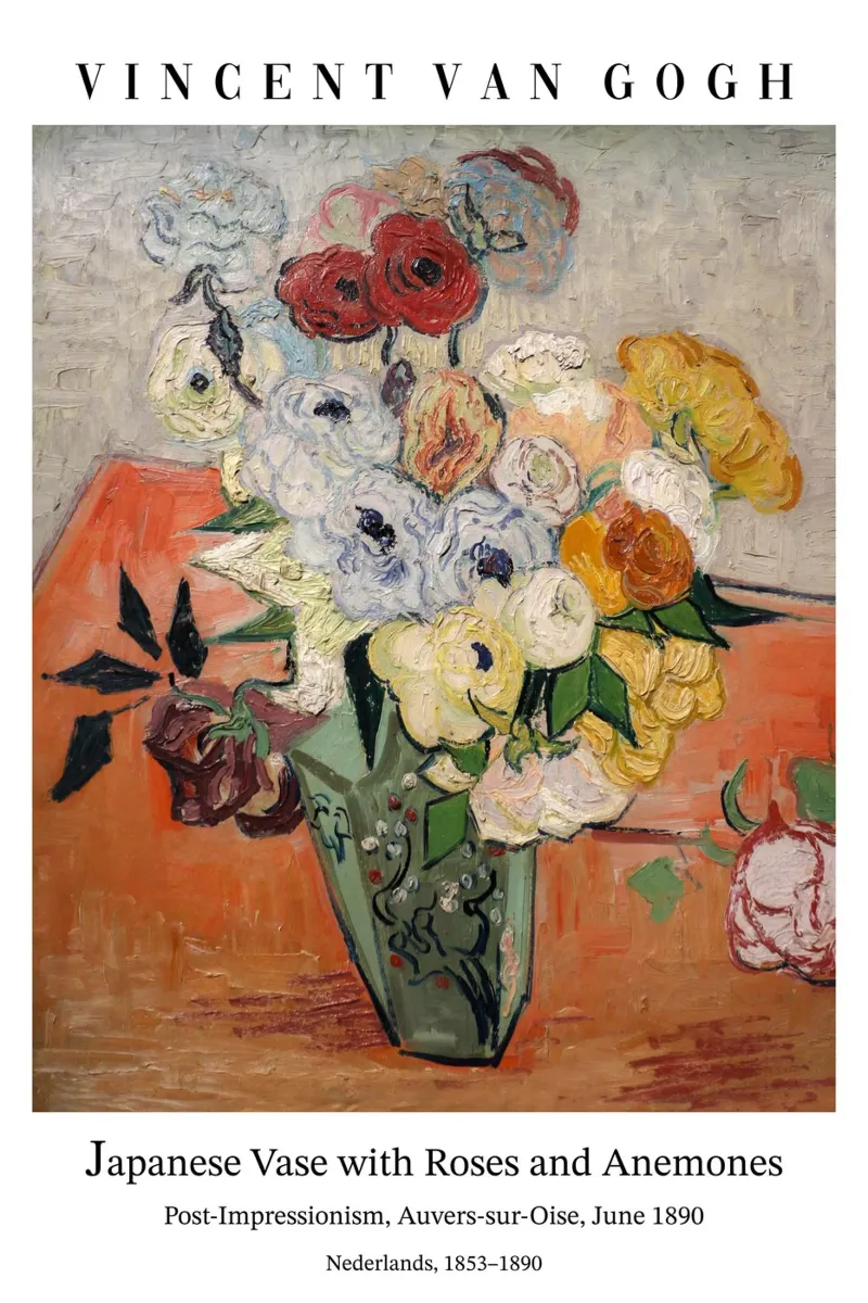 Van Gogh - Rose e anemoni tela con Cornice a cassetta da Carinaprint
