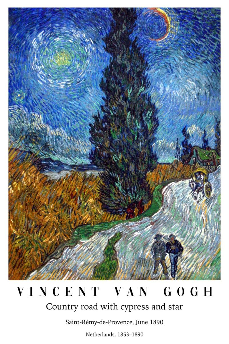 Strada con cipressi e stelle poster da Carinaprint