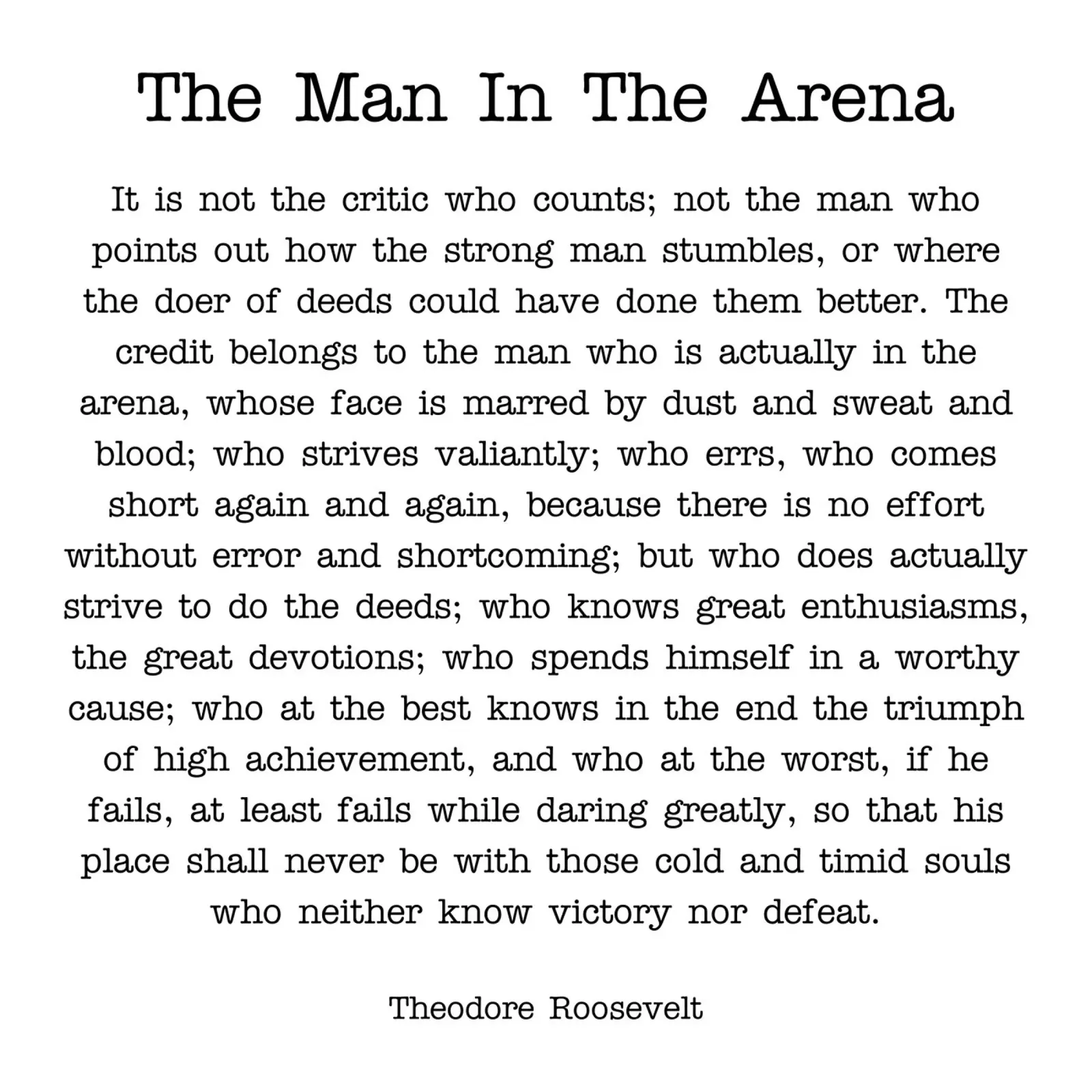 The man in the arena (typewriter style) canvas with Floater frame by Paigaam Studio