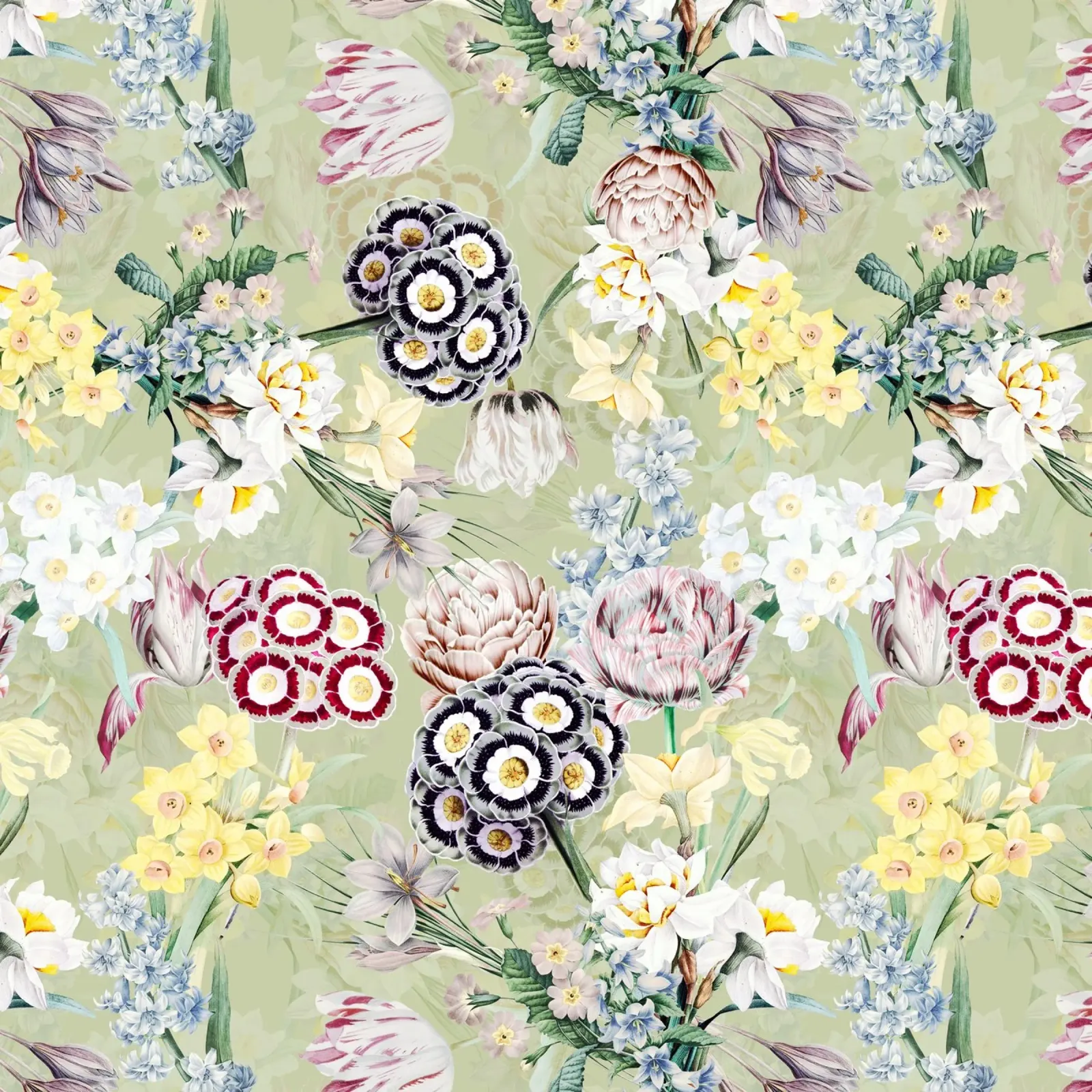 Pastello storico Fiori di primavera Giardino botanico d'epoca poster con telaio in legno da Flower Garden - Uta Naumann